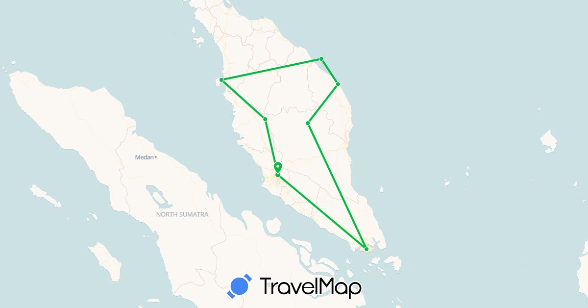 TravelMap itinerary: driving, bus in Malaysia, Singapore (Asia)